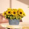 Spring Tabletop Decor – Artificial Sunflower Arrangement in Metal Basket with Eucalyptus Leaves & Mini Flowers, Realistic Faux Sunflower Floral Centerpiece for Dining Table, Coffee Table & Farmhouse Home Decor (11")